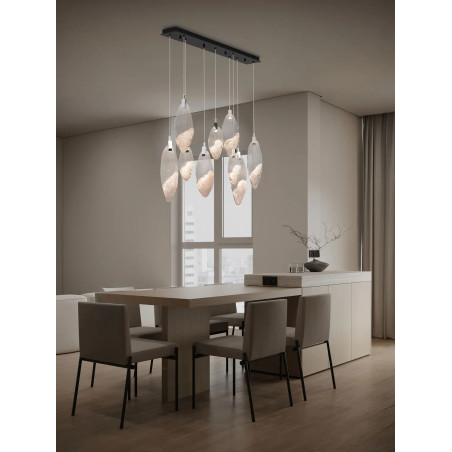Lampa wisząca szklana dekoracyjna na listwie Riqu LED 3000K 120cm szkło strukturalne / chrom