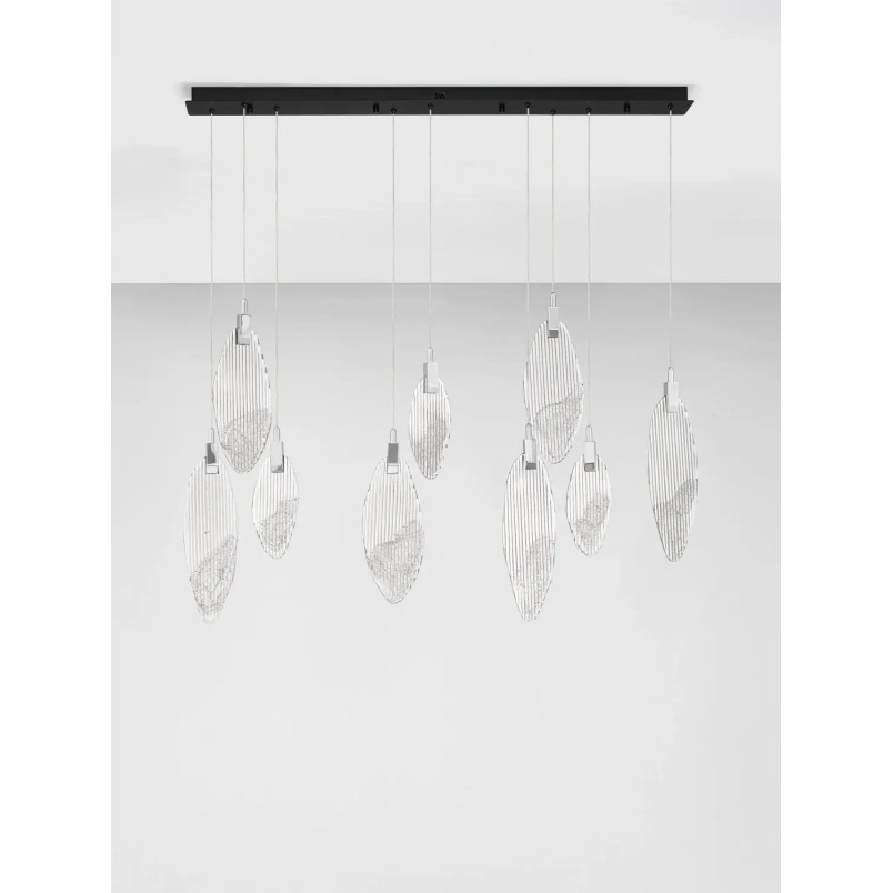 Lampa wisząca szklana dekoracyjna na listwie Riqu LED 3000K 120cm szkło strukturalne / chrom