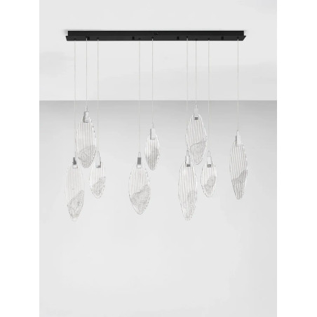 Lampa wisząca szklana dekoracyjna na listwie Riqu LED 3000K 120cm szkło strukturalne / chrom