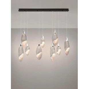 Lampa wisząca szklana dekoracyjna na listwie Riqu LED 3000K 120cm szkło strukturalne / chrom