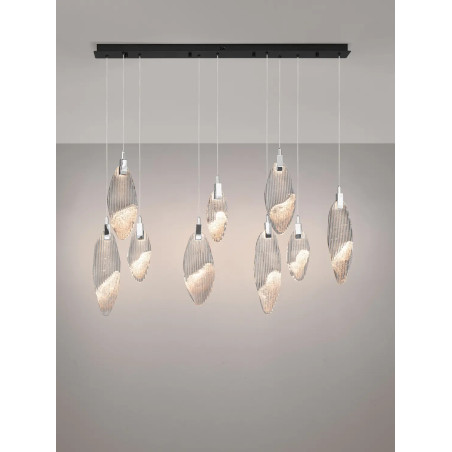 Lampa wisząca szklana dekoracyjna na listwie Riqu LED 3000K 120cm szkło strukturalne / chrom