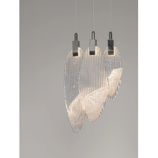 Lampa wisząca szklana dekoracyjna na listwie Riqu LED 3000K 120cm szkło strukturalne / chrom