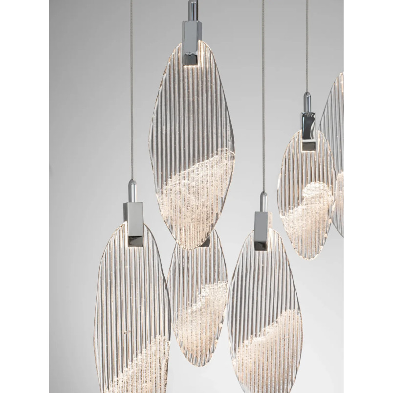 Lampa wisząca szklana dekoracyjna na listwie Riqu LED 3000K 120cm szkło strukturalne / chrom