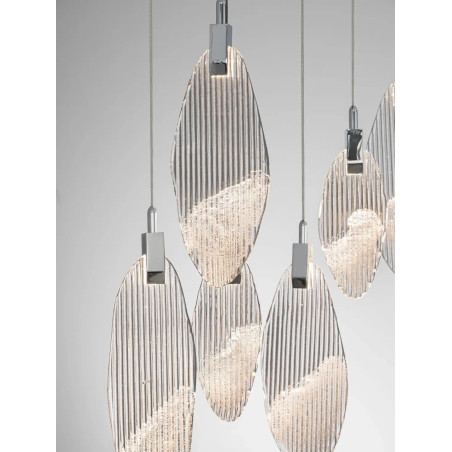 Lampa wisząca szklana dekoracyjna na listwie Riqu LED 3000K 120cm szkło strukturalne / chrom