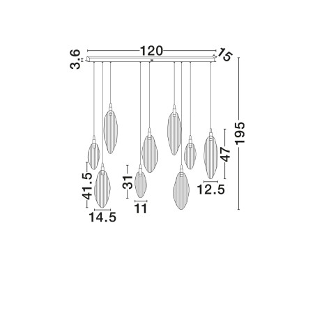 Lampa wisząca szklana dekoracyjna na listwie Riqu LED 3000K 120cm szkło strukturalne / chrom