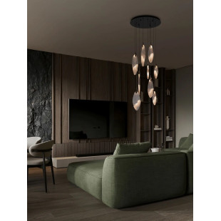 Lampa wisząca szklana dekoracyjna Riqu LED 3000K 60cm szkło strukturalne / chrom