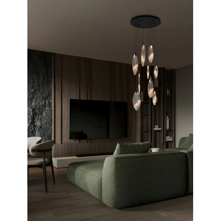 Lampa wisząca szklana dekoracyjna Riqu LED 3000K 60cm szkło strukturalne / chrom