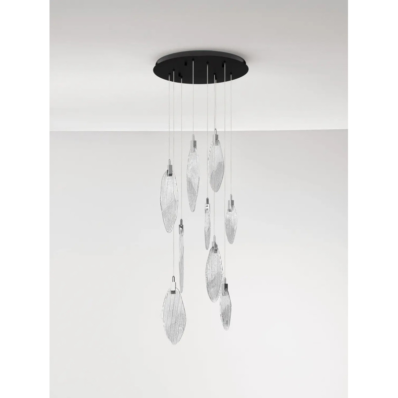 Lampa wisząca szklana dekoracyjna Riqu LED 3000K 60cm szkło strukturalne / chrom