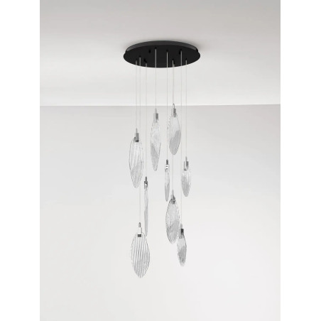 Lampa wisząca szklana dekoracyjna Riqu LED 3000K 60cm szkło strukturalne / chrom