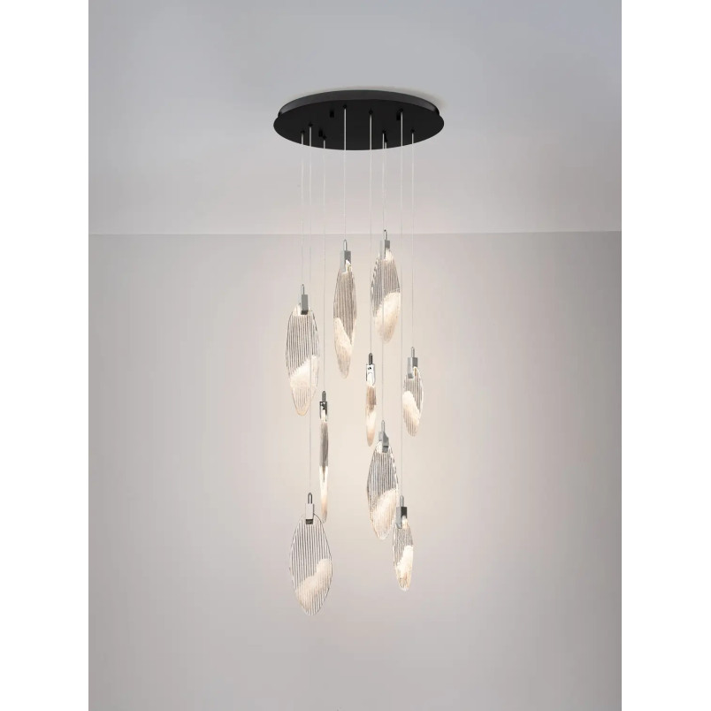 Lampa wisząca szklana dekoracyjna Riqu LED 3000K 60cm szkło strukturalne / chrom