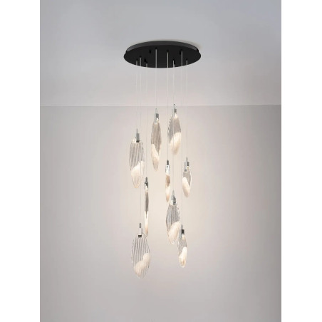 Lampa wisząca szklana dekoracyjna Riqu LED 3000K 60cm szkło strukturalne / chrom
