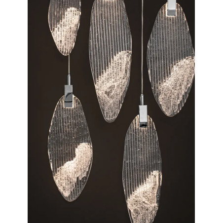 Lampa wisząca szklana dekoracyjna Riqu LED 3000K 60cm szkło strukturalne / chrom