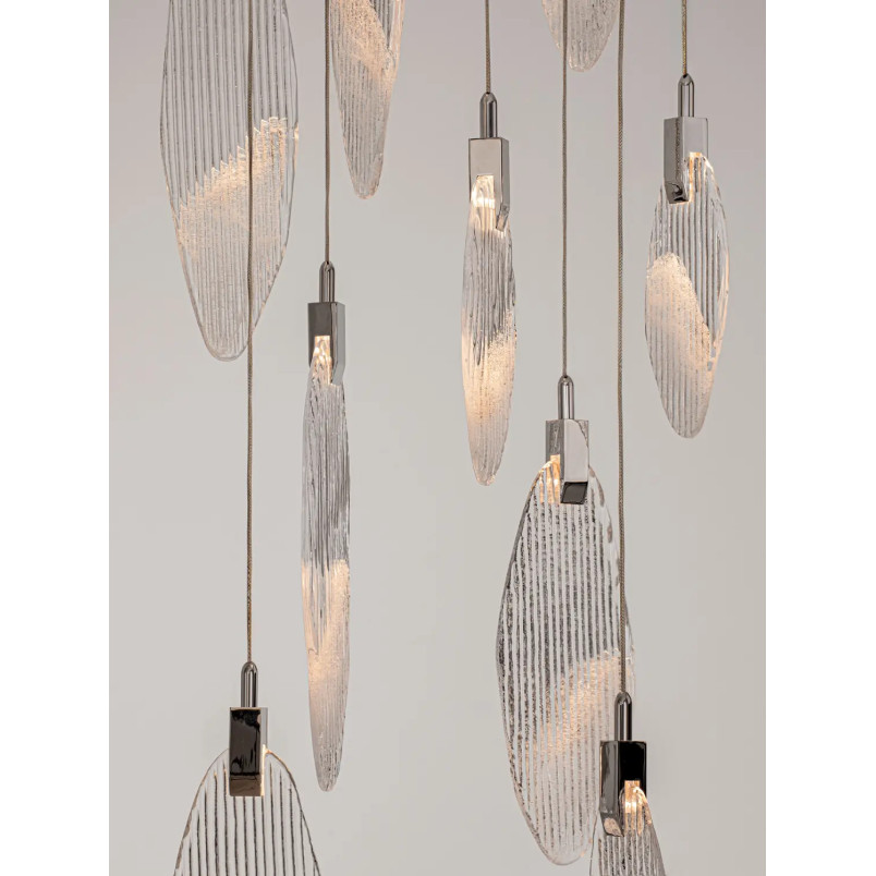 Lampa wisząca szklana dekoracyjna Riqu LED 3000K 60cm szkło strukturalne / chrom