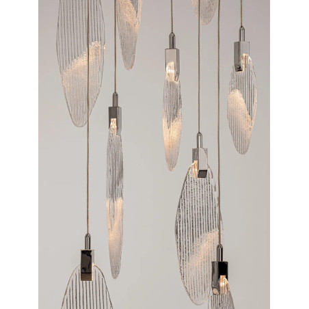 Lampa wisząca szklana dekoracyjna Riqu LED 3000K 60cm szkło strukturalne / chrom