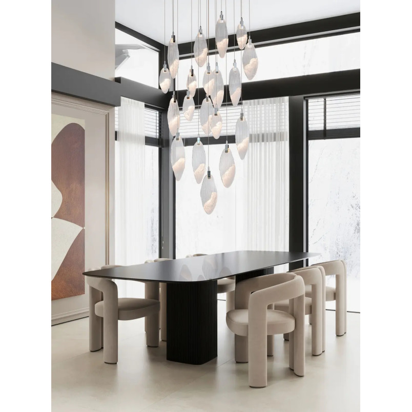 Lampa wisząca szklana dekoracyjna Riqu LED 3000K 81cm szkło strukturalne / chrom