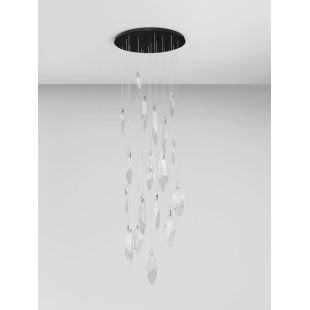 Lampa wisząca szklana dekoracyjna Riqu LED 3000K 81cm szkło strukturalne / chrom