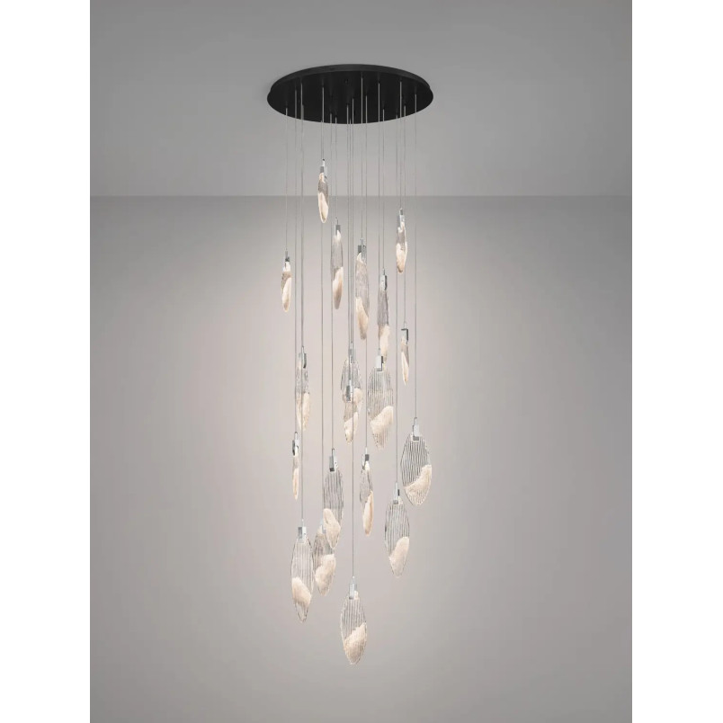 Lampa wisząca szklana dekoracyjna Riqu LED 3000K 81cm szkło strukturalne / chrom
