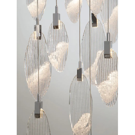 Lampa wisząca szklana dekoracyjna Riqu LED 3000K 81cm szkło strukturalne / chrom