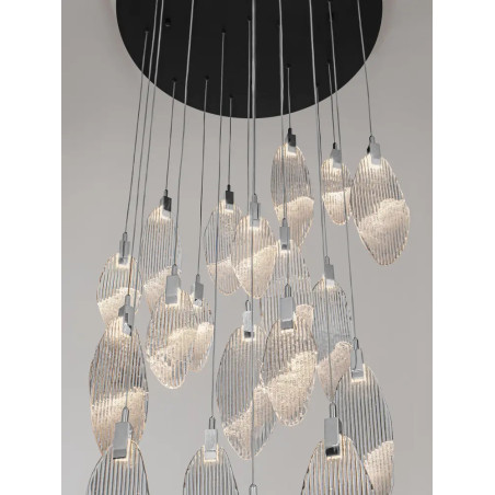 Lampa wisząca szklana dekoracyjna Riqu LED 3000K 81cm szkło strukturalne / chrom