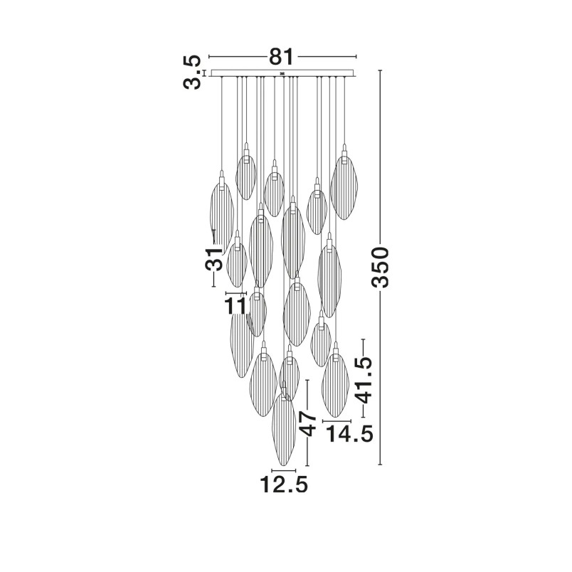 Lampa wisząca szklana dekoracyjna Riqu LED 3000K 81cm szkło strukturalne / chrom