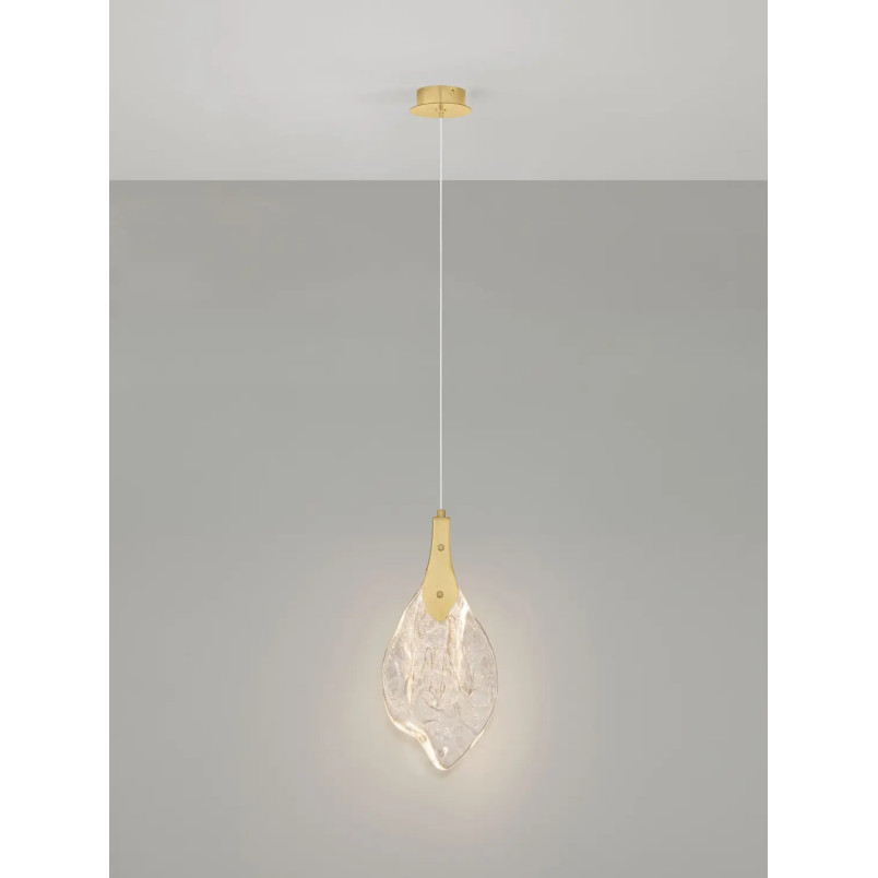 Lampa wisząca szklana Nellina LED 3000K 17,5cm złoty / szkło strukturalne