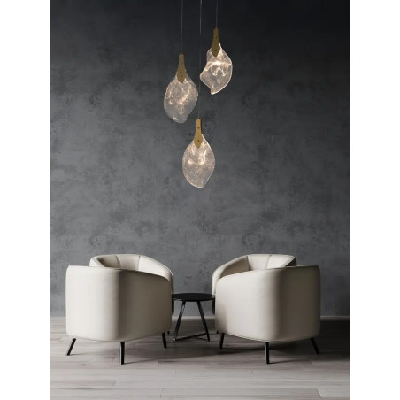 Lampa wisząca szklana 3 punktowa Nellina LED 3000K 30,5cm złoty / szkło strukturalne