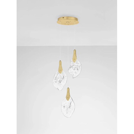 Lampa wisząca szklana 3 punktowa Nellina LED 3000K 30,5cm złoty / szkło strukturalne