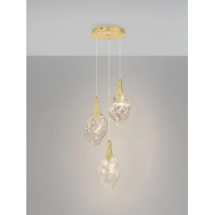 Lampa wisząca szklana 3 punktowa Nellina LED 3000K 30,5cm złoty / szkło strukturalne