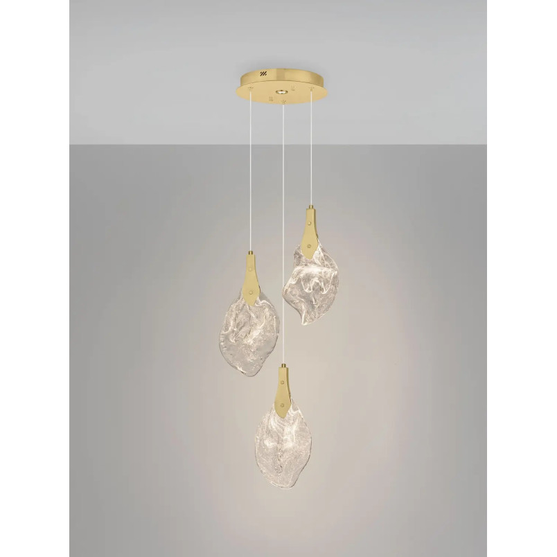 Lampa wisząca szklana 3 punktowa Nellina LED 3000K 30,5cm złoty / szkło strukturalne