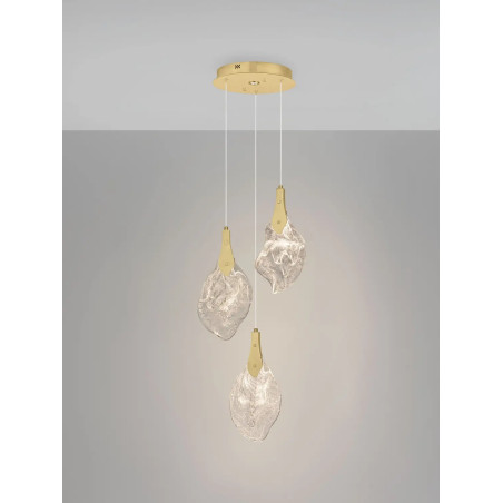 Lampa wisząca szklana 3 punktowa Nellina LED 3000K 30,5cm złoty / szkło strukturalne