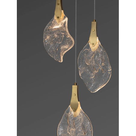 Lampa wisząca szklana 3 punktowa Nellina LED 3000K 30,5cm złoty / szkło strukturalne