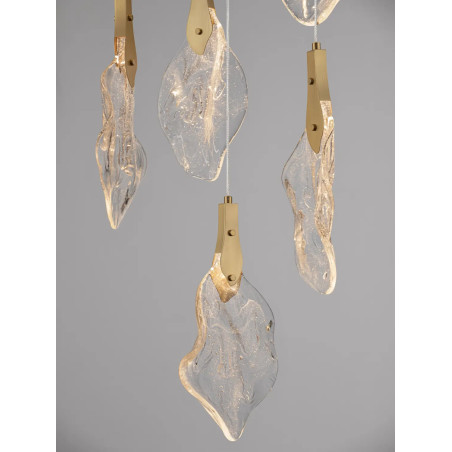 Lampa wisząca szklana 6 punktowa Nellina LED 3000K 50cm złoty / szkło strukturalne