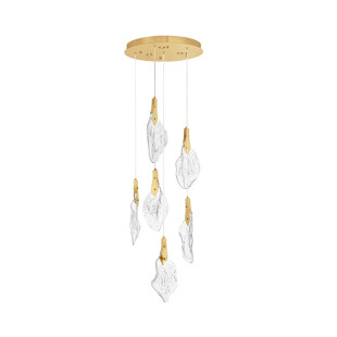 Lampa wisząca szklana 6 punktowa Nellina LED 3000K 50cm złoty / szkło strukturalne