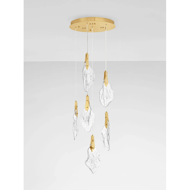Lampa wisząca szklana 6 punktowa Nellina LED 3000K 50cm złoty / szkło strukturalne