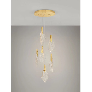 Lampa wisząca szklana 6 punktowa Nellina LED 3000K 50cm złoty / szkło strukturalne