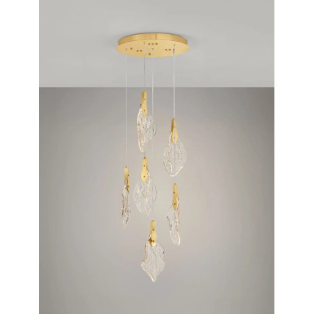 Lampa wisząca szklana 6 punktowa Nellina LED 3000K 50cm złoty / szkło strukturalne