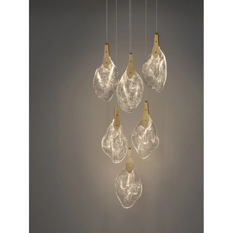Lampa wisząca szklana 6 punktowa Nellina LED 3000K 50cm złoty / szkło strukturalne