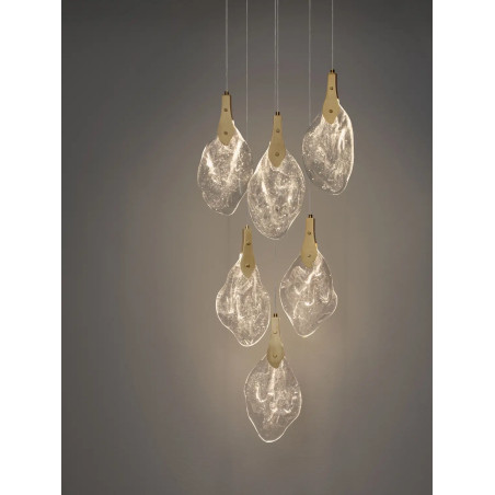 Lampa wisząca szklana 6 punktowa Nellina LED 3000K 50cm złoty / szkło strukturalne