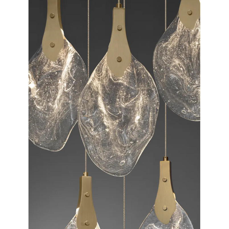 Lampa wisząca szklana 6 punktowa Nellina LED 3000K 50cm złoty / szkło strukturalne