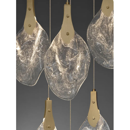 Lampa wisząca szklana 6 punktowa Nellina LED 3000K 50cm złoty / szkło strukturalne