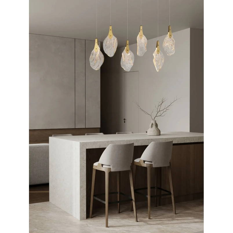 Lampa wisząca szklana 6 punktowa na listwie Nellina LED 3000K 110cm złoty / szkło strukturalne