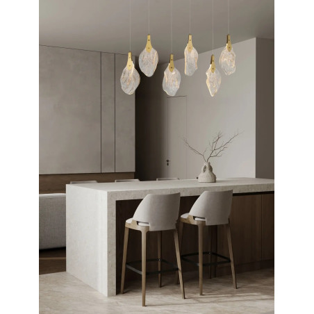 Lampa wisząca szklana 6 punktowa na listwie Nellina LED 3000K 110cm złoty / szkło strukturalne