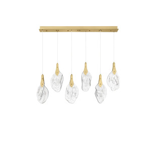 Lampa wisząca szklana 6 punktowa na listwie Nellina LED 3000K 110cm złoty / szkło strukturalne