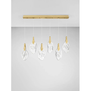 Lampa wisząca szklana 6 punktowa na listwie Nellina LED 3000K 110cm złoty / szkło strukturalne