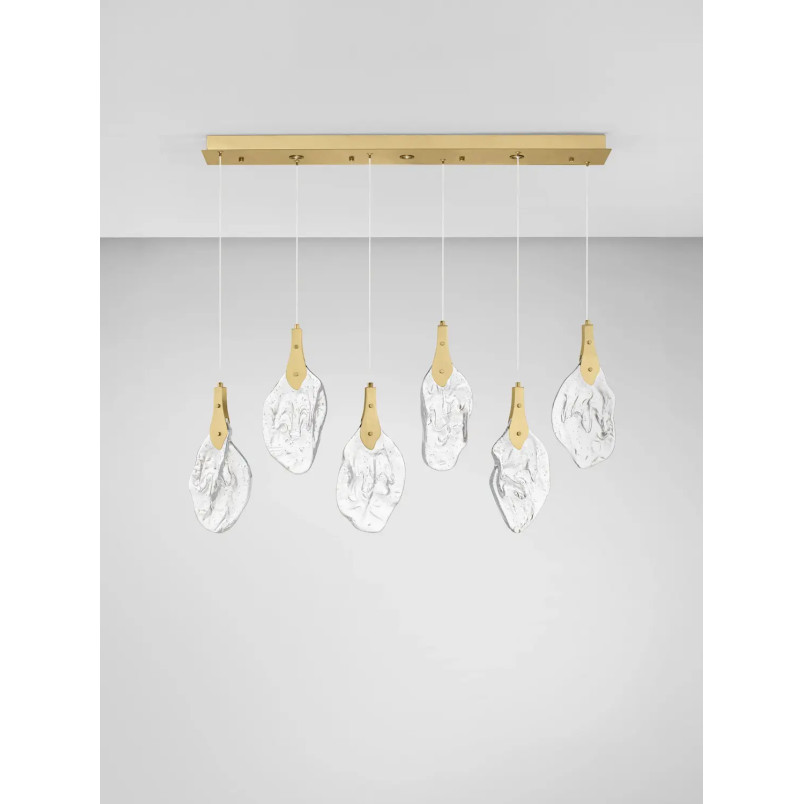 Lampa wisząca szklana 6 punktowa na listwie Nellina LED 3000K 110cm złoty / szkło strukturalne