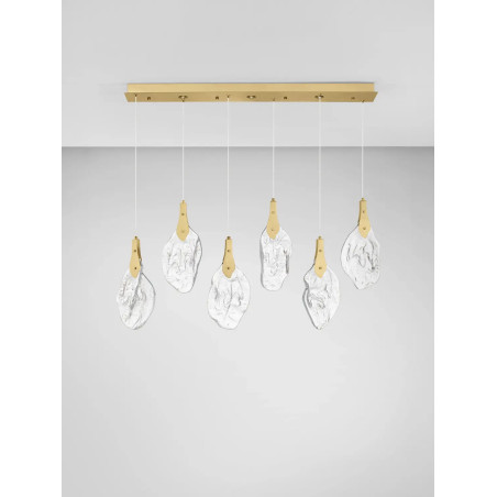 Lampa wisząca szklana 6 punktowa na listwie Nellina LED 3000K 110cm złoty / szkło strukturalne
