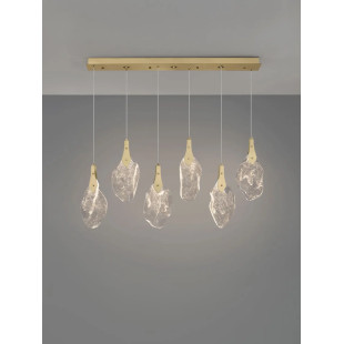 Lampa wisząca szklana 6 punktowa na listwie Nellina LED 3000K 110cm złoty / szkło strukturalne