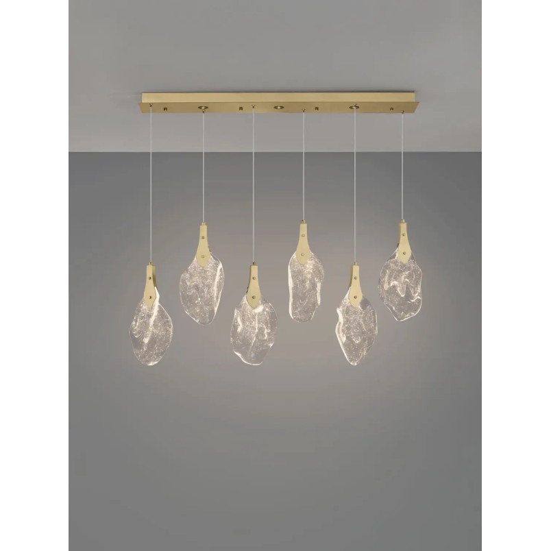 Lampa wisząca szklana 6 punktowa na listwie Nellina LED 3000K 110cm złoty / szkło strukturalne