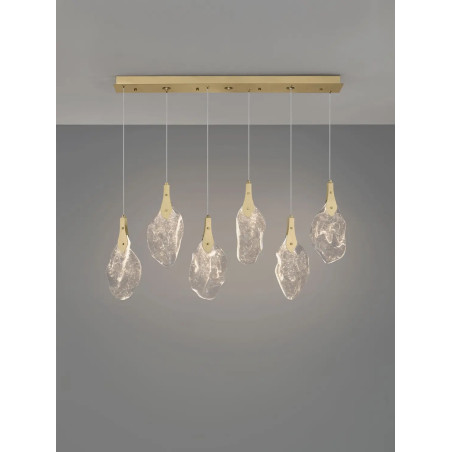 Lampa wisząca szklana 6 punktowa na listwie Nellina LED 3000K 110cm złoty / szkło strukturalne
