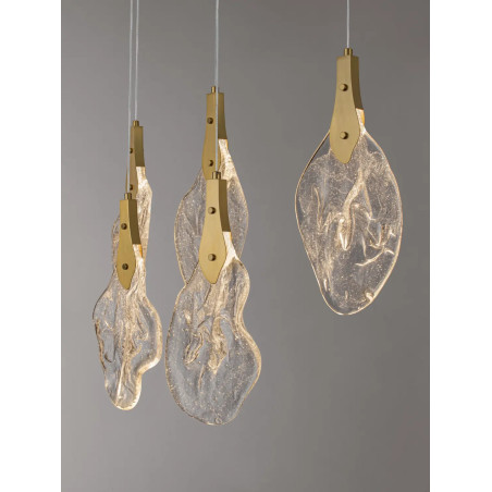 Lampa wisząca szklana 6 punktowa na listwie Nellina LED 3000K 110cm złoty / szkło strukturalne